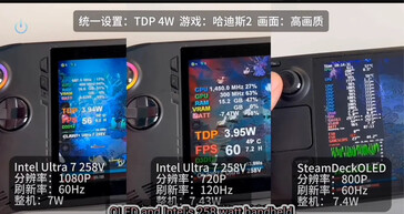 Pobór mocy MSI Claw Intel Core Ultra 7 258V w porównaniu do Steam Deck (źródło obrazu: Bilibili via VideoCardz)