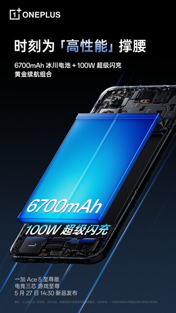 OnePlus Ace 5 Ultra ma mniejszą baterię 6700 mAh i obsługuje szybkie ładowanie 100 W. (Źródło zdjęcia: OnePlus)