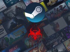 Pokazano baner Steam z logo złośliwego oprogramowania