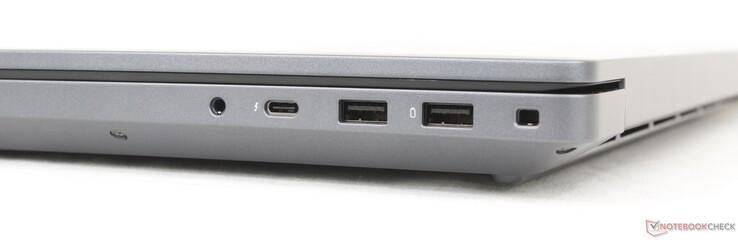Po prawej: zestaw słuchawkowy 3,5 mm, USB-C Thunderbolt 4 (40 Gb/s) z DisplayPort + Power Delivery, 2x USB-A 3.2 Gen. 1 (5 Gb/s), gniazdo blokady
