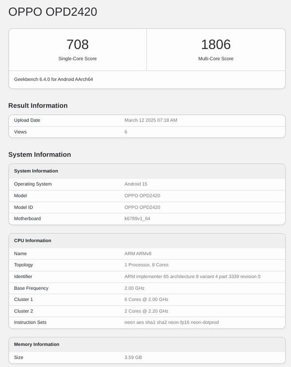 Oppo Pad SE pojawia się w Geekbench. (Źródło obrazu: Geekbench)