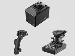 Podstawa Moza AB6 (u góry), MHG Flightstick (na dole po lewej) i MTQ Throttle Quadrant (na dole po prawej). (Źródło zdjęcia: Moza, edytowane)