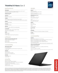 Specyfikacja Lenovo ThinkPad X1 Nano G3
