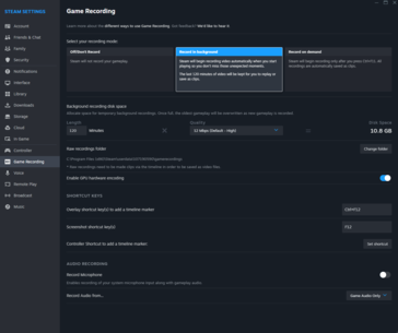 Opcje nagrywania Steam (obraz za pośrednictwem Notebookcheck)
