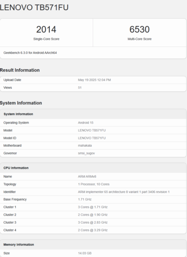 Lenovo Yoga Pad Pro z układem S1101 (źródło obrazu: Geekbench)