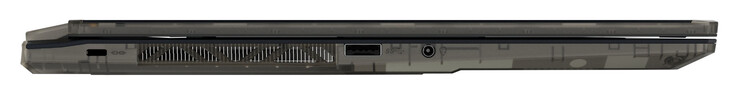 Lewy bok: miejsce na blokadę kabli, USB 3.2 Gen 1 (USB-A), port combo audio