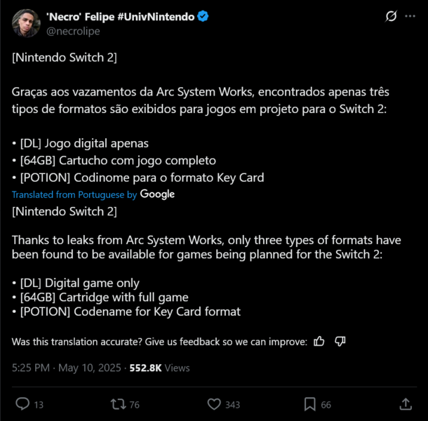 Wyciek Arc System Works (źródło obrazu: zrzut ekranu, konto "Necro" Felipe #UnivNintendo X)