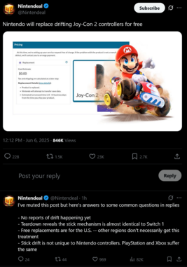 Gwarancja Nintendo na Joy-Cony Switch 2 (źródło obrazu: zrzut ekranu, konto Nintendeal X)