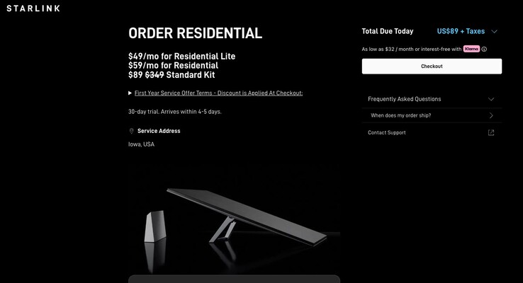 Starlink obniża cenę zestawu Standard o 260 USD i planu Residential o 50%. (Źródło zdjęcia: Starlink)
