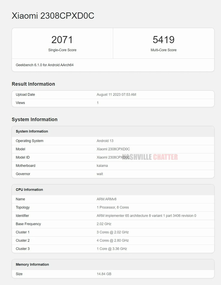 Jedno z bardziej imponujących nowych zestawień Geekbench dla domniemanego Fold 3. (Źródło: Geekbench via Nashville Chatter)