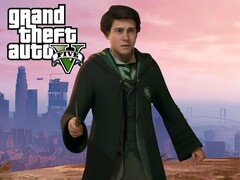 Makieta postaci Hogwarts Legacy w GTA 5 (źródło zdjęcia: Warner Bros. Entertainment, Rockstar Games z poprawkami)