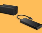 Ładowarka ścienna HP 65W GaN i przenośny koncentrator USB-C 4K HDMI pokazane obok siebie (źródło zdjęcia: HP)