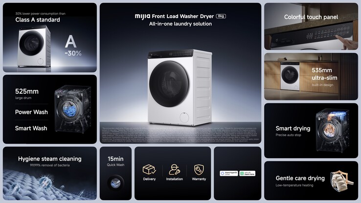 Urządzenie combo o wadze 8 kg posiada pełną integrację z aplikacją Xiaomi Home do zdalnego monitorowania, spersonalizowane programy