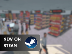 Supermarket Simulator będzie dostępny w cenie 14,99 dolarów do 26 czerwca. Na zdjęciu - zrzut ekranu z gry z logo Steam i tekstem "Nowość na Steam" nałożonym na wierzch. (Źródło obrazu: Steam - edytowane)