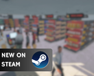 Supermarket Simulator będzie dostępny w cenie 14,99 dolarów do 26 czerwca. Na zdjęciu - zrzut ekranu z gry z logo Steam i tekstem "Nowość na Steam" nałożonym na wierzch. (Źródło obrazu: Steam - edytowane)