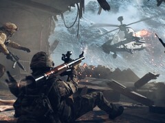 Żołnierz Battlefield 6 celujący z RPG w śmigłowiec szturmowy. (Źródło obrazu: EA)