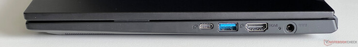 Po prawej stronie: USB-C 3.2 Gen 1 (5 Gbit/s, DisplayPort ALT Mode 1.4, Power Delivery), USB-A 3.2 Gen 2 (10 Gbit/s)