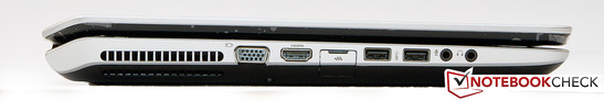 lewy bok: wylot powietrza z układu chłodzenia, VGA, HDMI, LAN, 2 USB (2.0 i 3.0), 2 gniazda audio