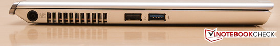 lewy bok: gniazdo zasilania, USB 2.0, USB 3.0