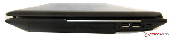 prawy bok: nagrywarka DVD, 2 USB 2.0, gniazdo blokady Kensingtona