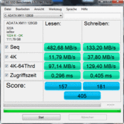 AS SSD Benchmark (odczyt: 482,7 MB/s, zapis: 133,2 MB/s)