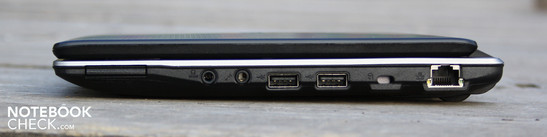 prawy bok: czytnik kart, wyjście słuchawkowe (SPDIF), wejście mikrofonowe, 2x USB, blokada Kensingtona, LAN