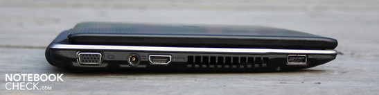 lewy bok: VGA, gniazdo zasilania, HDMI, USB