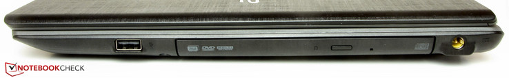 prawy bok: USB 2.0, napęd optyczny (DVD), gniazdo zasilania