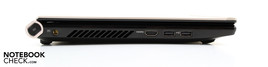 lewy bok: przycisk klawiatury, gniazdo zasilania, HDMI, 2x USB 2.0