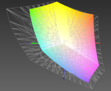 paleta barw matrycy MSI PE60 a przestrzeń kolorów Adobe RGB (siatka)