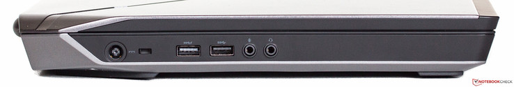 lewy bok: gniazdo zasilania, gniazdo blokady Kensingtona, 2 USB 3.0, 2 gniazda audio