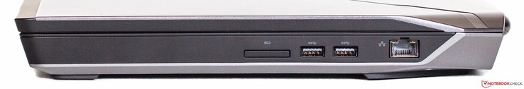prawy bok: czytnik kart pamięci, 2 USB 3.0, LAN