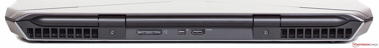 tył: otwory wentylacyjne, gniazdo wzmacniacza grafiki (Graphics Amplifier), mini DisplayPort, HDMI, otwory wentylacyjne