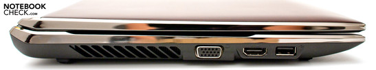 lewy bok: szczeliny wentylacyjne, VGA, HDMI, USB
