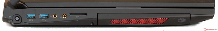 lewy bok: gniazdo zasilania, 2 USB 3.0, 2 gniazda audio, czytnik kart pamięci, dodatkowy wentylator (demontowalny)