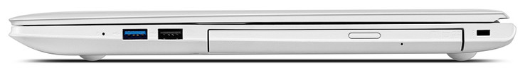 prawy bok: kontrolka stanu zasilania, USB 3.0, USB 2.0, napęd DVD, gniazdo linki zabezpieczającej (fot. Lenovo)