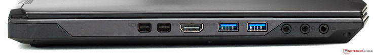 lewy bok: 2 mini DisplayPort, HDMI, 2 USB 3.0, 3 gniazda audio (mikrofonu, słuchawkowe i S/PDIF)