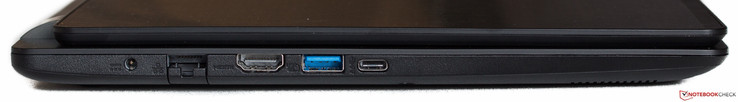 lewy bok: gniazdo zasilania, LAN, HDMI, USB 3.0, USB typu C