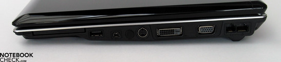 prawy bok: ExpressCard, USB, FireWire, S-Video, DVI-D, VGA, modem, LAN