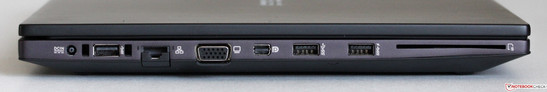 lewy bok: gniazdo zasilania, USB 3.0, LAN, VGA, DisplayPort, 2 USB 3.0, czytnik SmartCard