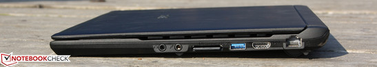prawy bok: gniazda audio, USB 3.0, HDMI, RJ-45