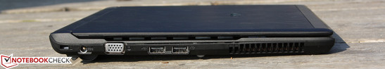 lewy bok: gniazdo blokady Kensingtona, gniazdo zasilania, VGA, 2 USB 2.0