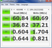 CrystalDiskMark 3.0, Western Digital WD2500BEVT (5400 obr/min) z tańszego modelu