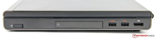 prawy bok: przełącznik łączności bezprzewodowej, zatoka dysku 2,5", 2 USB 3.0, DisplayPort