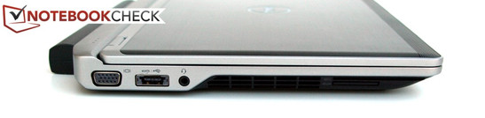 lewy bok: VGA, eSATA/USB 2.0, gniazdo audio, wylot powietrza z układu chłodzenia, czytnik kart Smart Card, czytnik kart pamięci