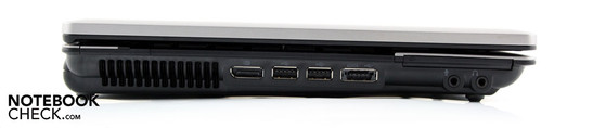 lewy bok: DisplayPort, 2x USB, eSATA/USB, ExpressCard/54, wejście mikrofonowe, wyjście słuchawkowe