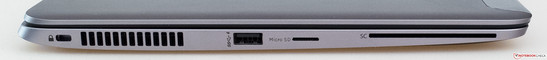 lewy bok: gniazdo blokady Kensingtona,wylot powietrza z układu chłodzenia, USB 3.0, czytnik kart pamięci, czytnik SmartCard