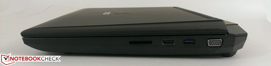 prawy bok: czytnik kart pamięci, HDMI (1.4), USB 3.0, VGA