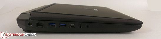 lewy bok: gniazdo zasilania, LAN, 2 USB 3.0, mini DisplayPort, 2 gniazda audio