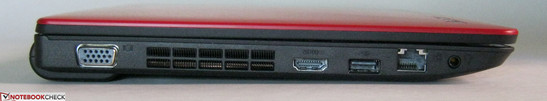 lewy bok: VGA, HDMI, USB 2.0, RJ45, gniazdo audio (słuchawkowe i mikrofonu)
